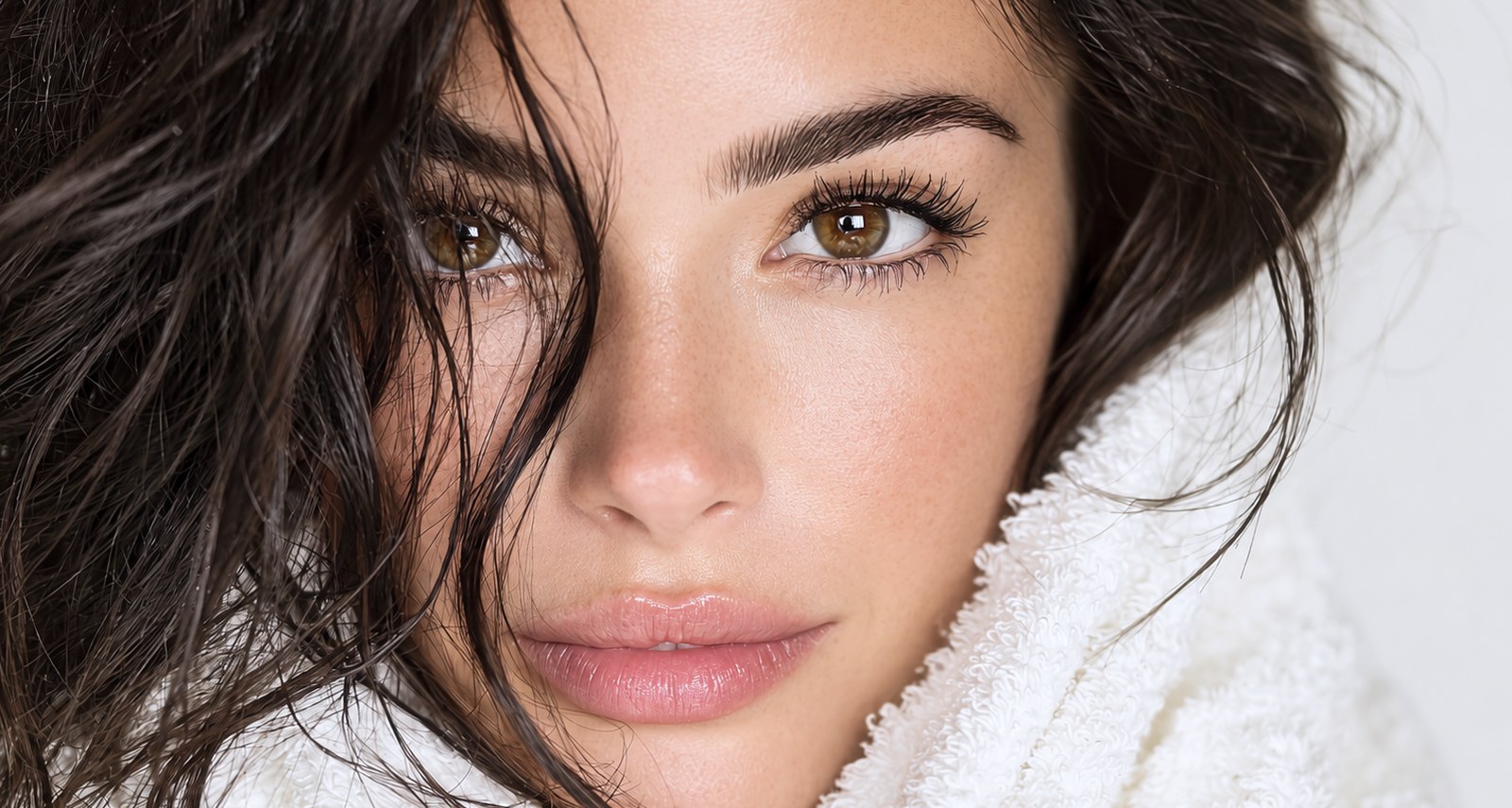 Close-up portrait of a model with defined brows
